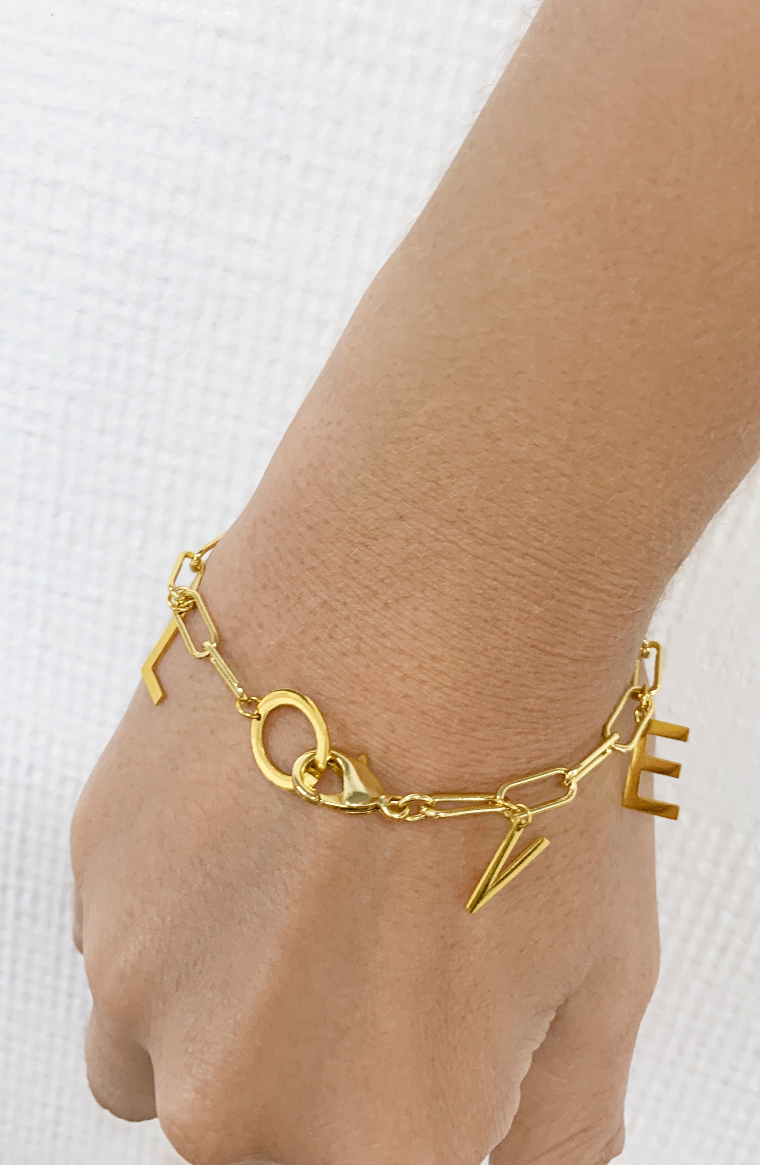 Adornia Gold Vermeil 'Love' Paper Clip Chain Charm Bracelet (Women ...