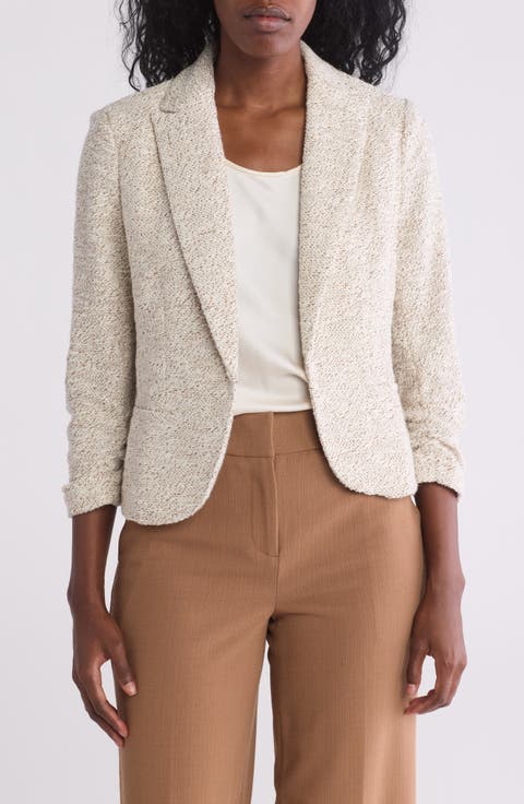 Three-Quarter Sleeve Scrunch Bouclé Blazer (Petite)
