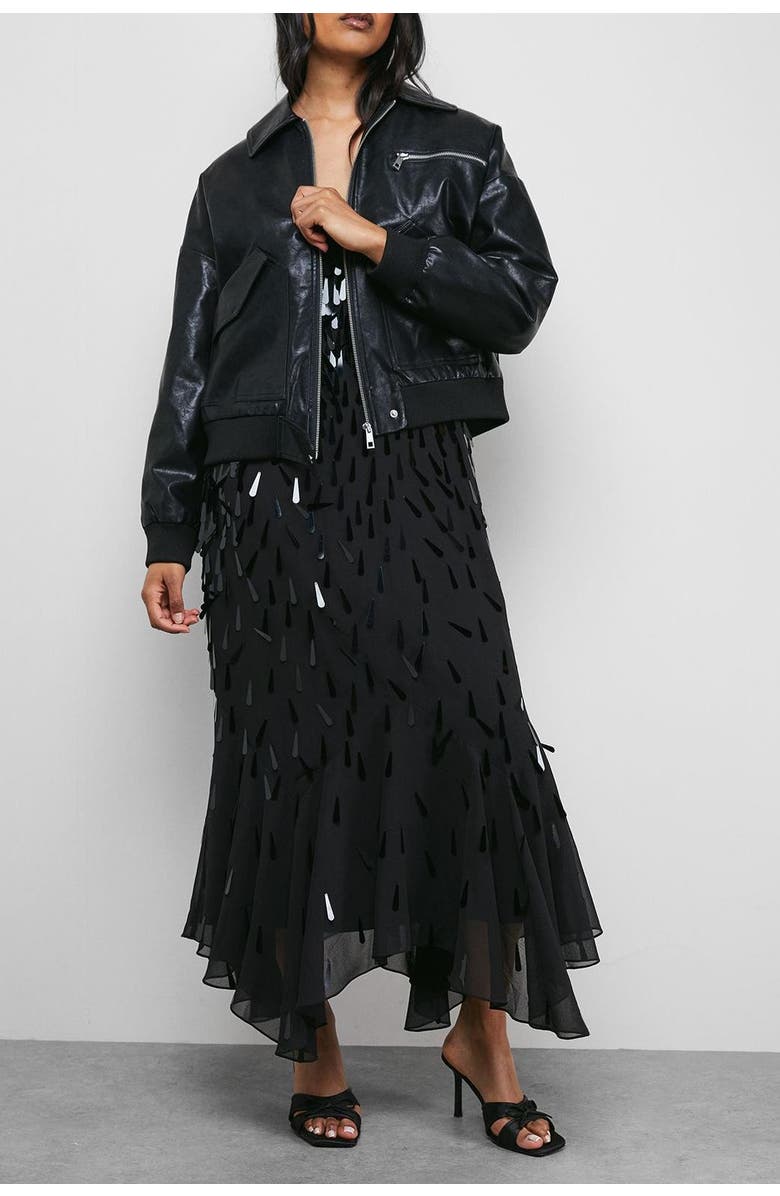 Warehouse Faux Leather Distressed Bomber Jacket, Alternate, color, Black