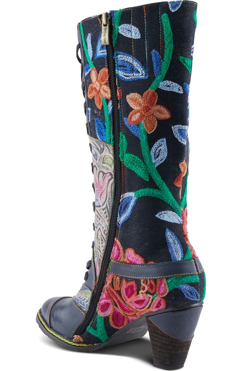 L'Artiste by Spring Step Malagie Lace-Up Cap Toe Knee High Boot, Alternate, color, Navy Multi