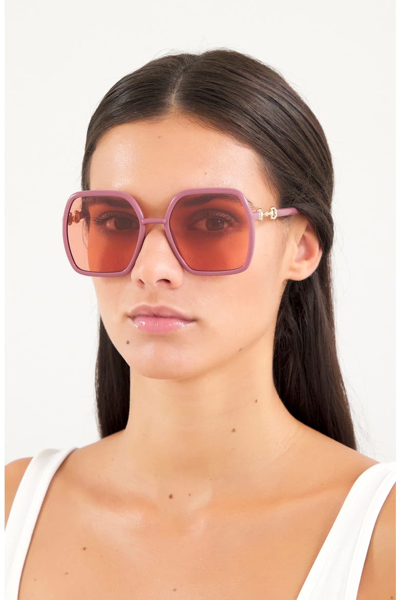 55mm Square Sunglasses, Alternate, color, PINK/ ORANGE