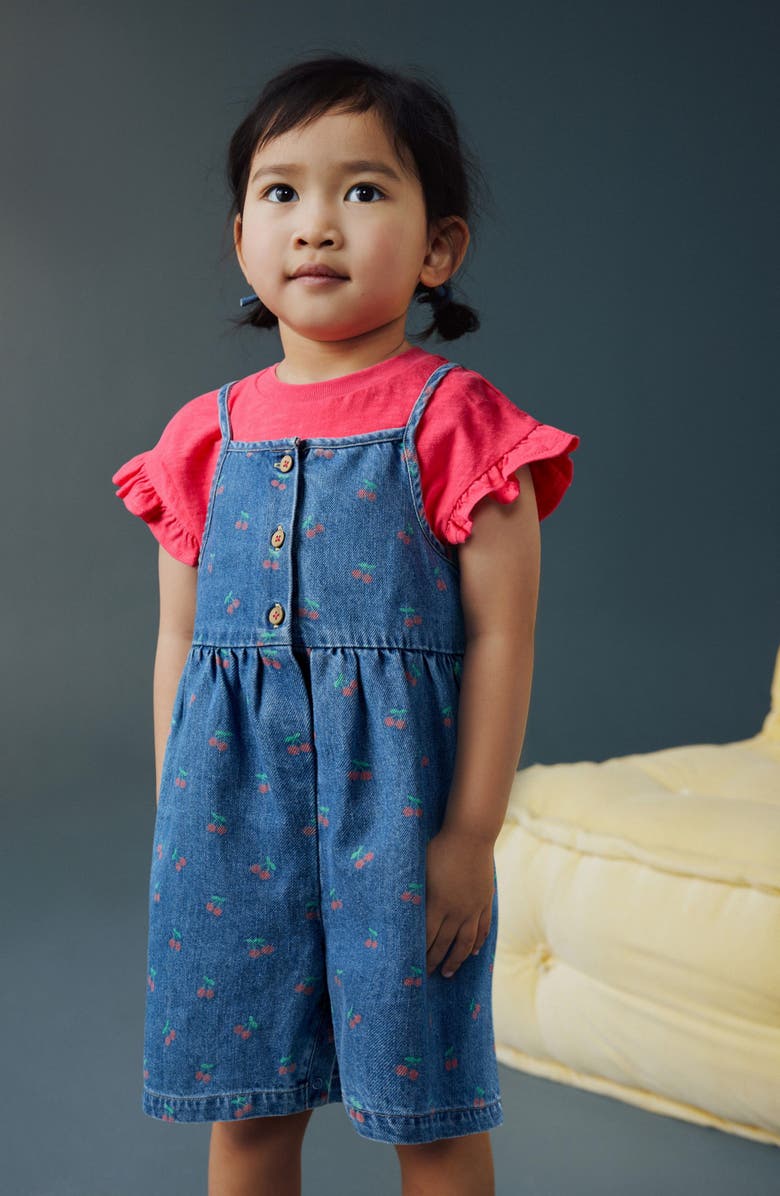 NEXT Kids' Cherry Denim Romper & T-Shirt Set, Alternate, color, Blue
