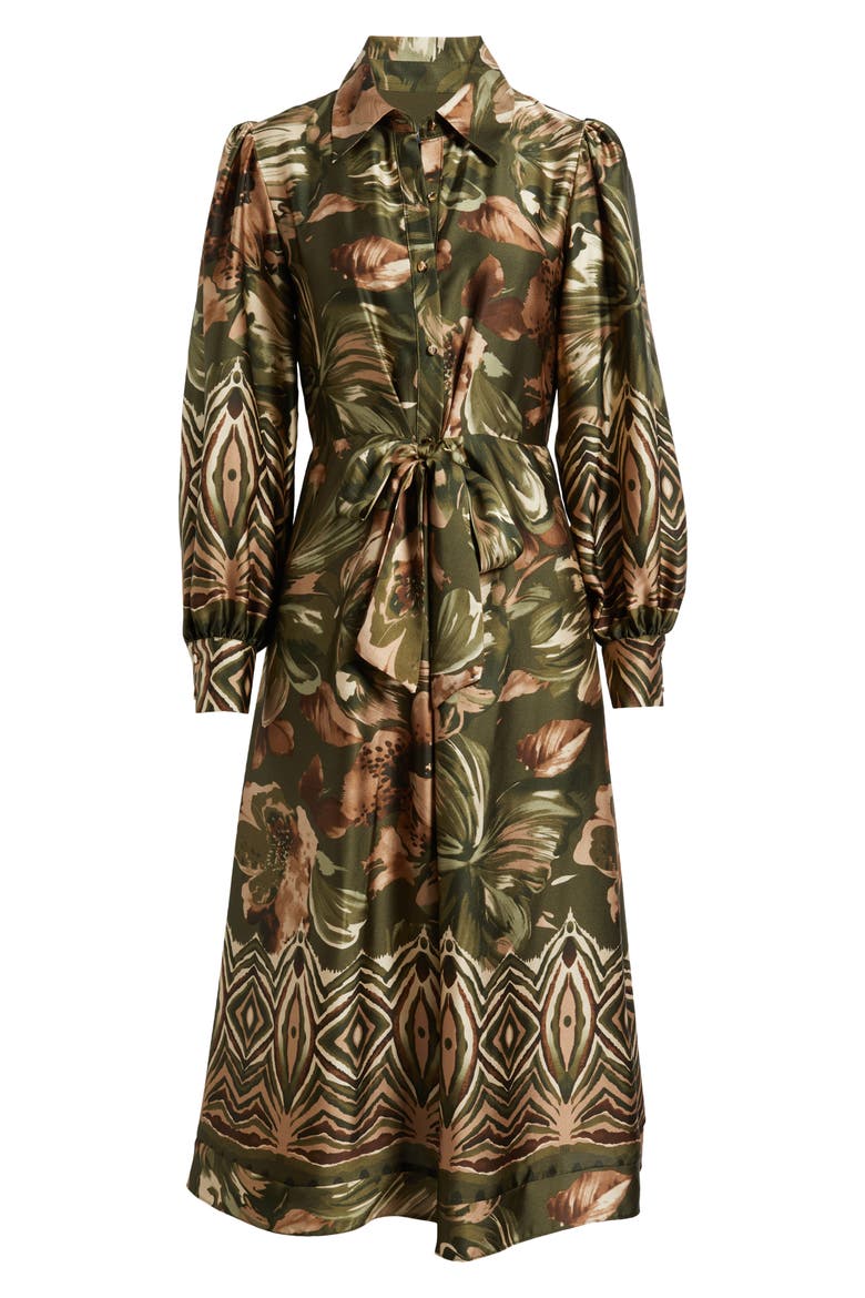 Print Long Sleeve Shirtdress, Alternate, color, GREEN MULTI