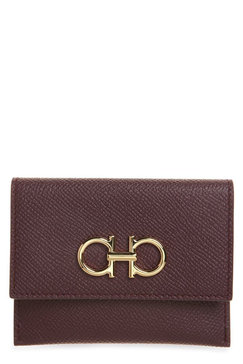 Double Gancio Leather Bifold Wallet, Main, color, PLUM