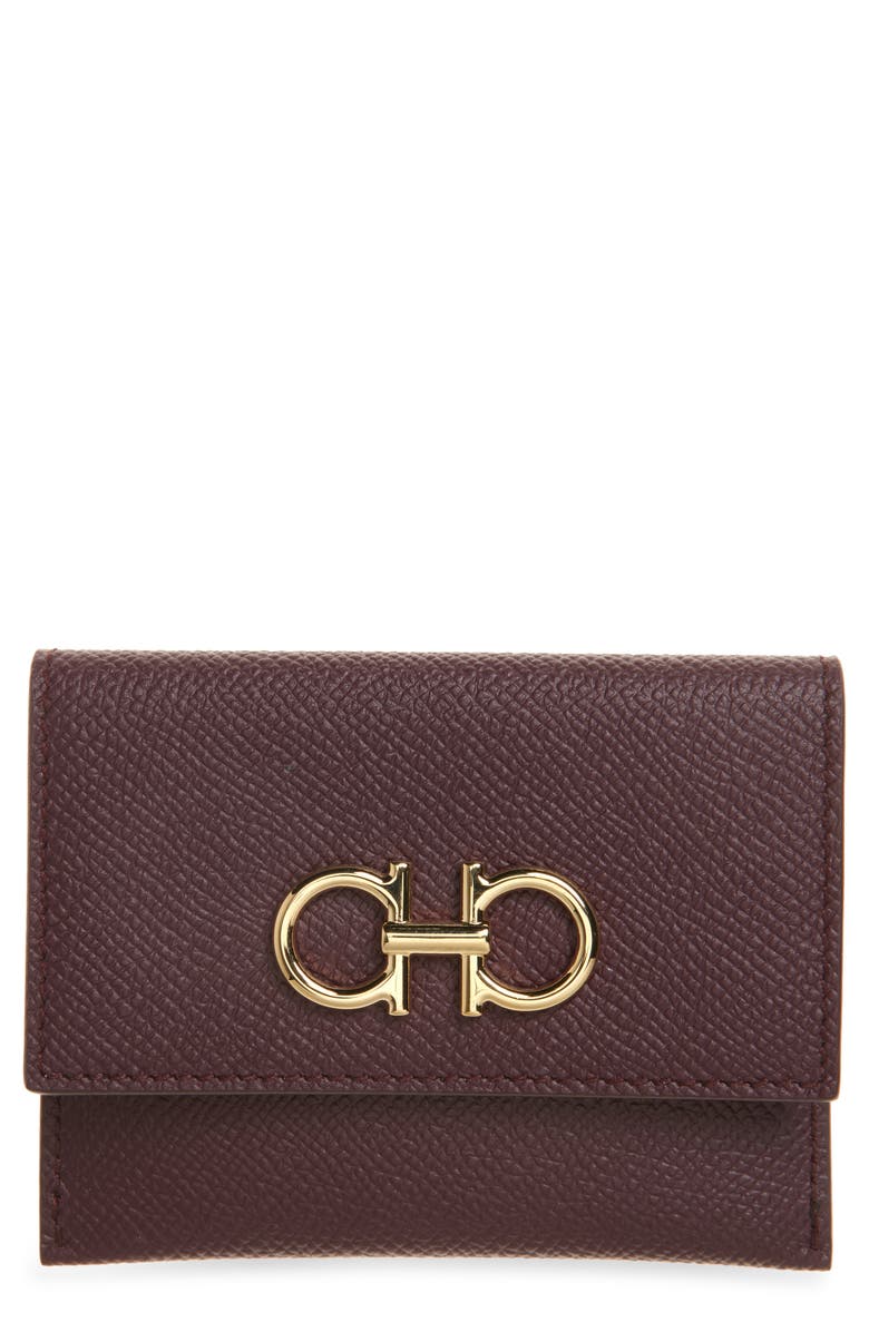 FERRAGAMO Double Gancio Leather Bifold Wallet, Main, color, 