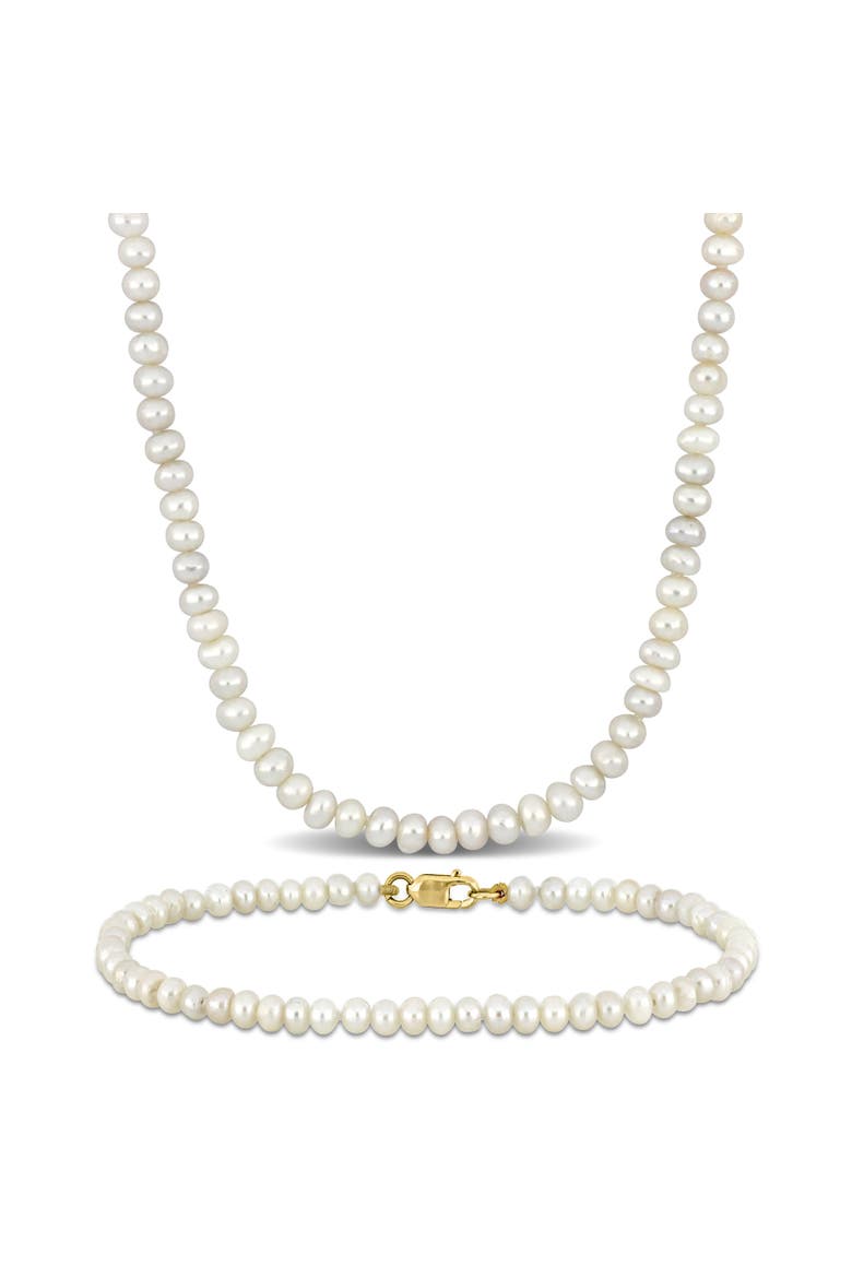 2-Piece Set Cultured Pearl Necklace & Bracelet 14k, Main, color, White Pearl