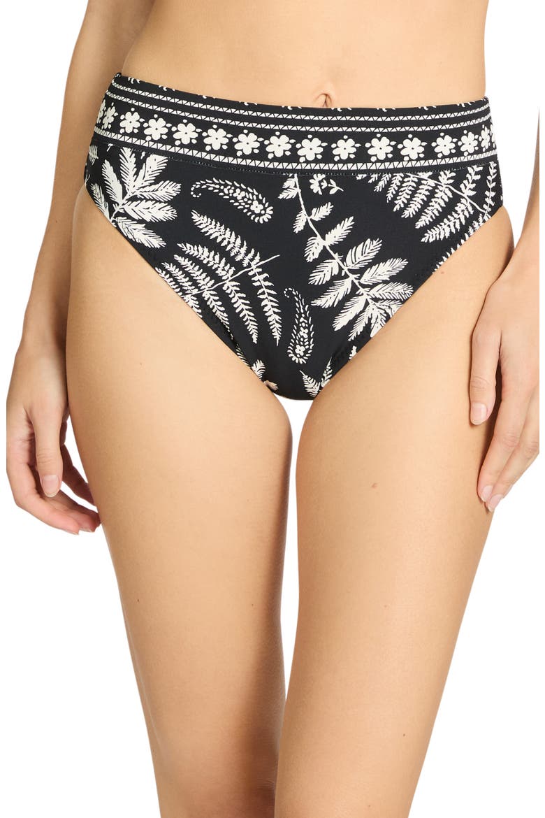 Hailey High Waist Bikini Bottoms, Main, color, BLACK/ ECRU