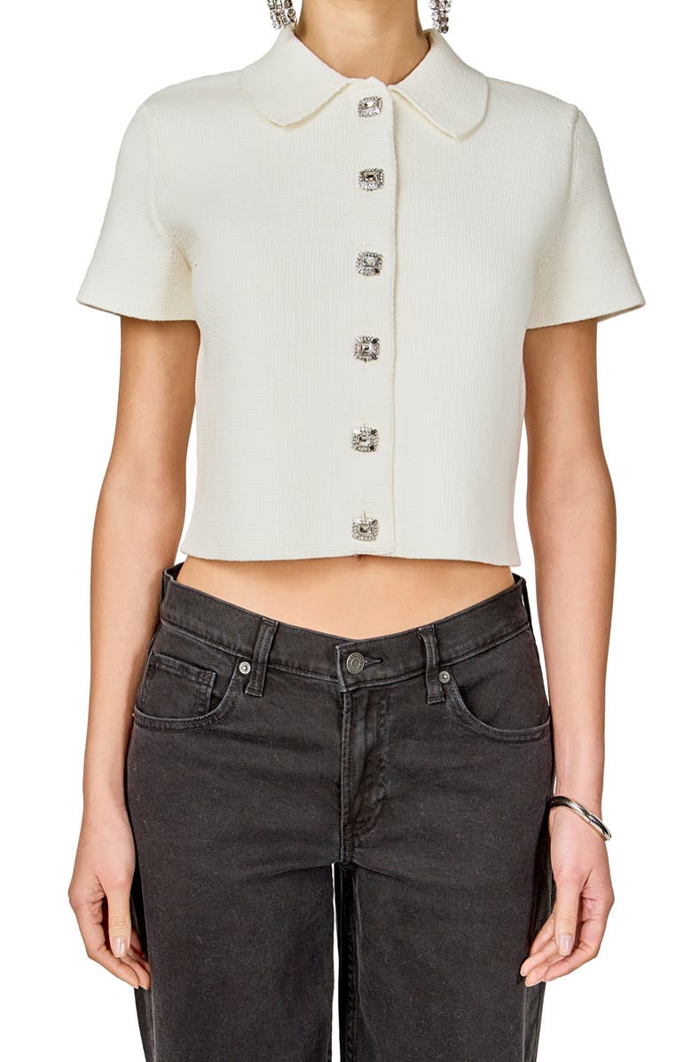 Endless Rose Jewel Buttoned Top, Alternate, color, Ivory