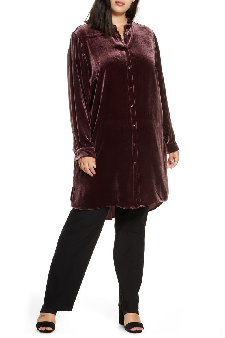 Long Velvet Shirt, Main, color, CASSIS