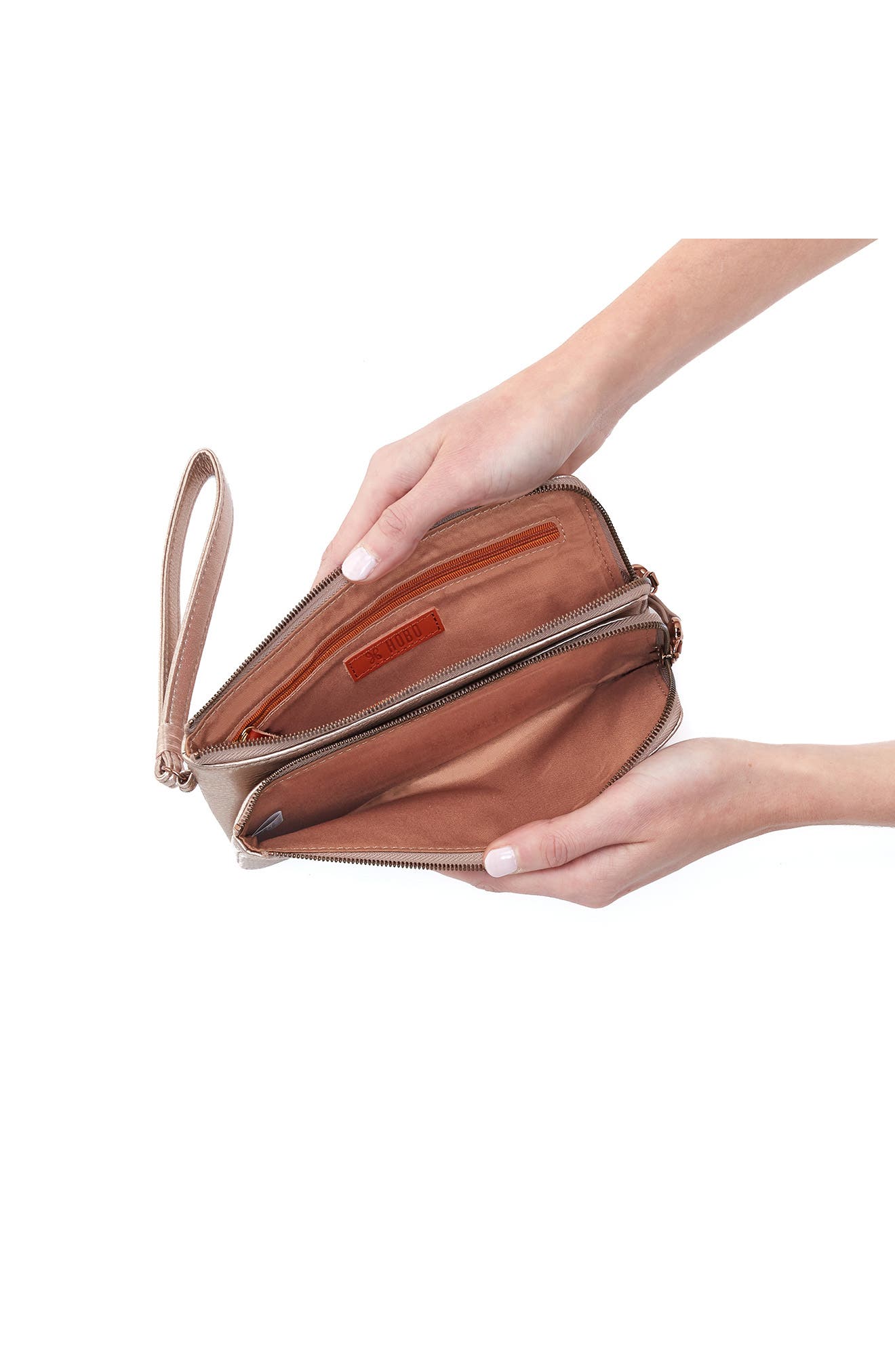 Dayton Leather Wristlet, Alternate, color, PINK GOLD METALLIC