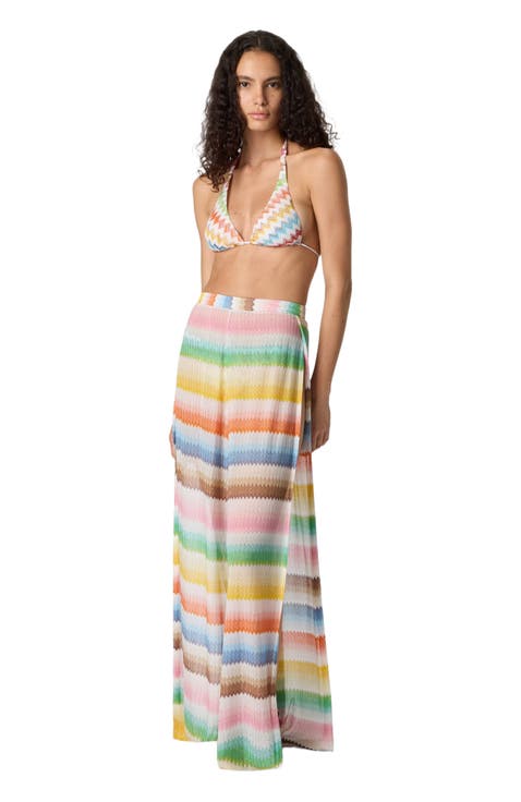 Beach Cover-up Pants With Dégradé Zigzag Pattern And Slits