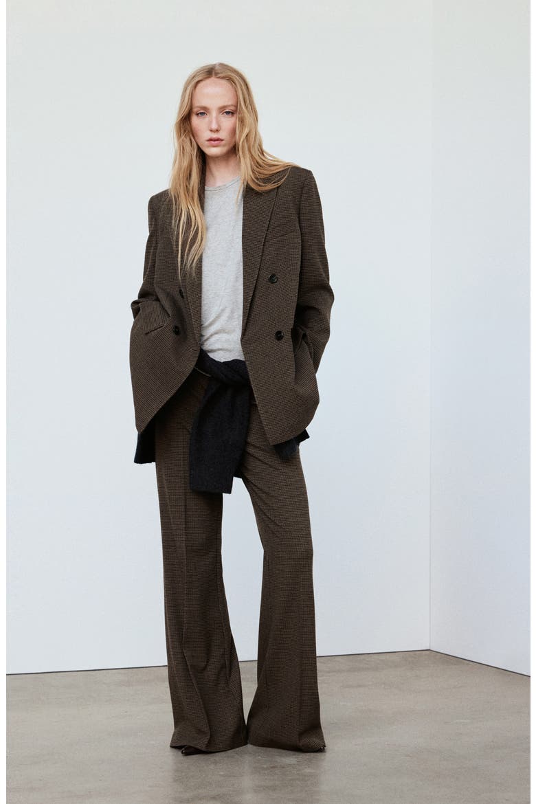 Micro Houndstooth Double Breasted Blazer, Alternate, color, CHOCOLATE