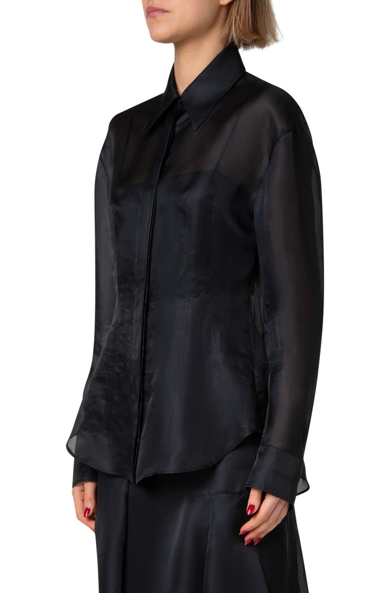 Akris Sheer Silk Organza Button-Up Shirt, Alternate, color, 