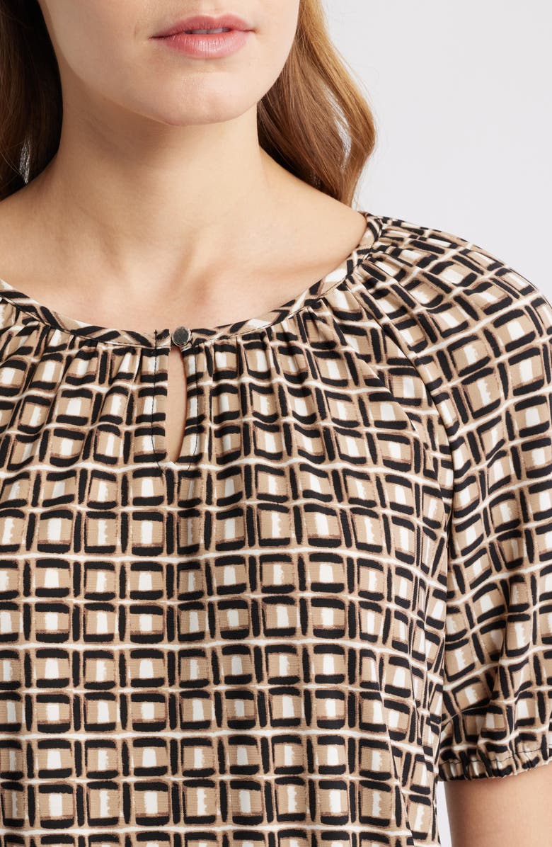 AK ANNE KLEIN Keyhole Peasant Top, Alternate, color, Anne Black/ Latte