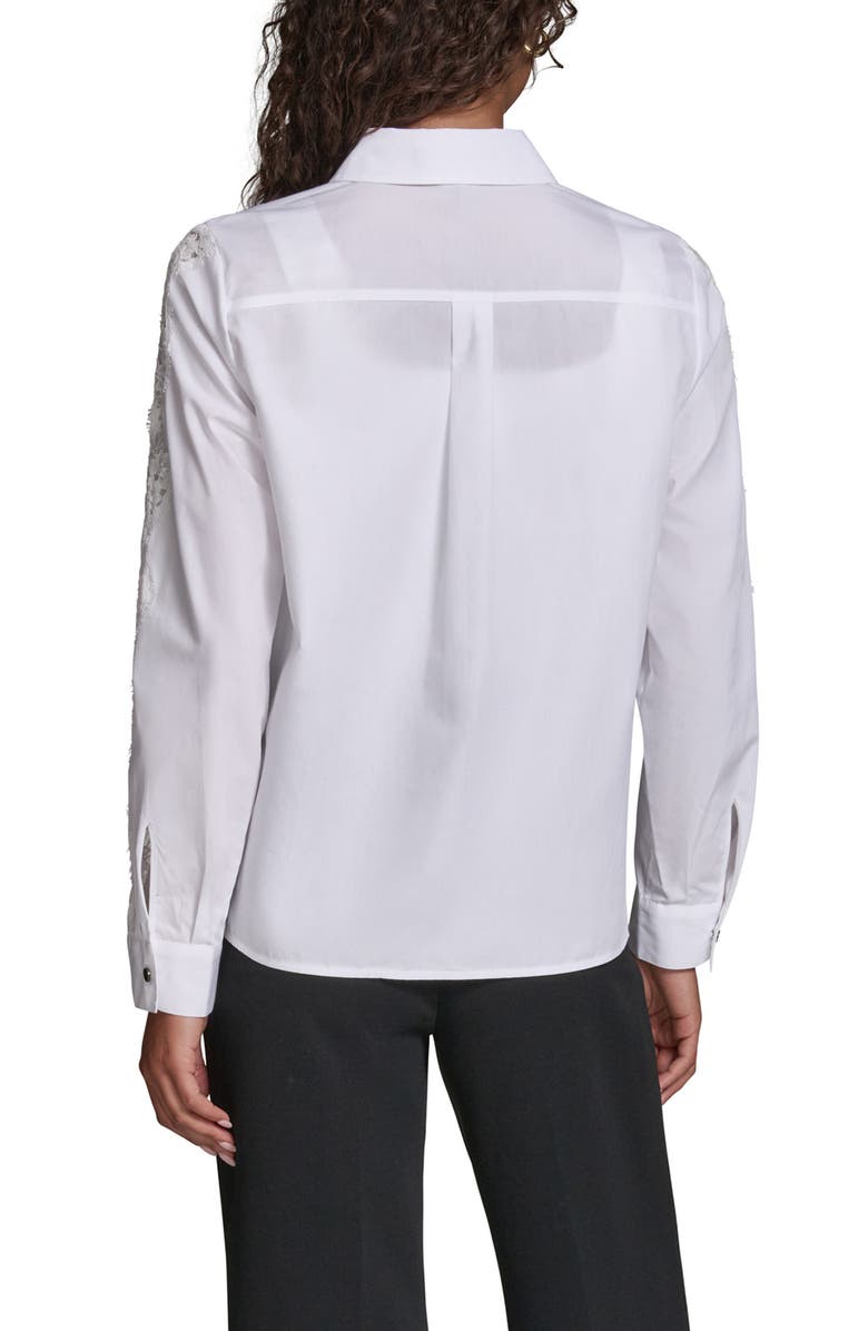 KARL LAGERFELD PARIS Lace Inset Front Tie Shirt, Alternate, color, 