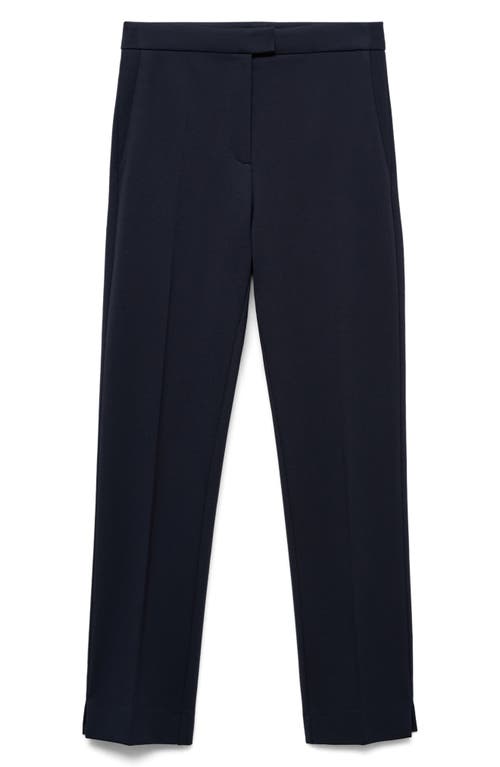 Mango Mid Rise Straight Leg Ponte Pants In Dark Navy