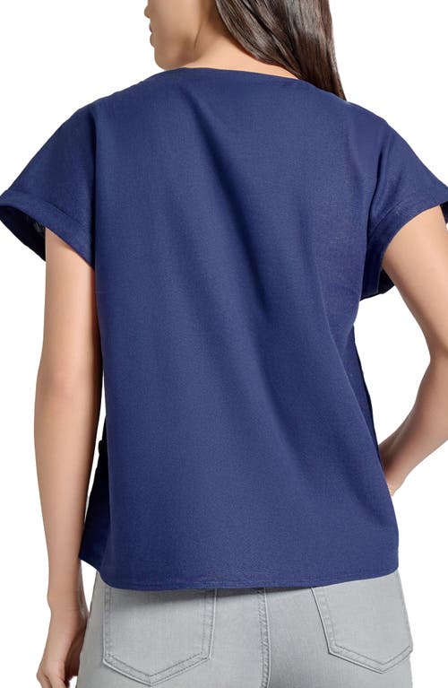 Jones New York Side Button Detail Linen Blend Top In Pacific Navy