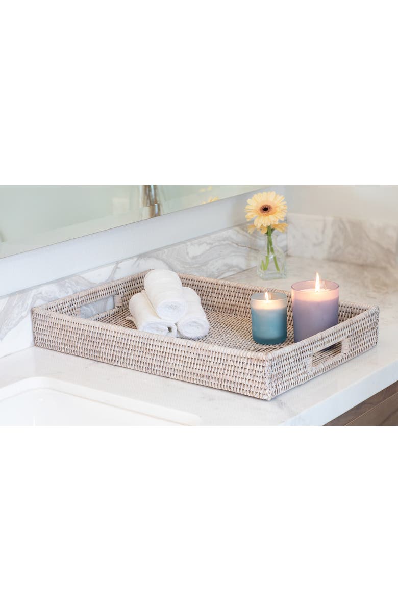Artifacts Trading Company<sup>™</sup> Artifacts Rattan Rectangular Tray With Cutout Handles, Alternate, color, White Wash