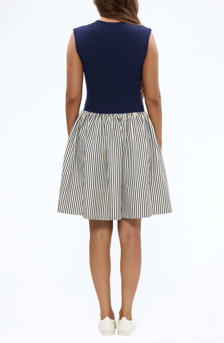 Brave+True Daphne Mixed Media Drop Waist Dress, Alternate, color, Off White / Navy Stripe