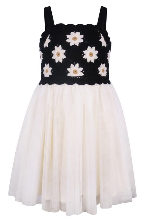 Kids' Flower Knit Bodice Tulle Skirt Dress (Little Kid)
