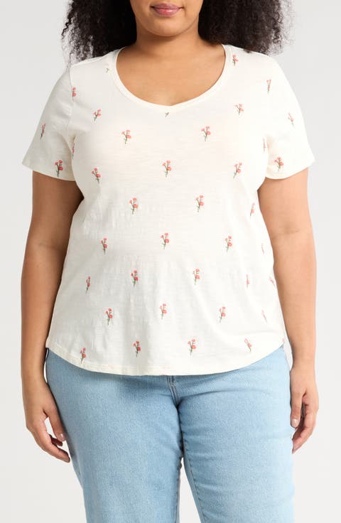 Embroidered Cotton T-Shirt (Plus)