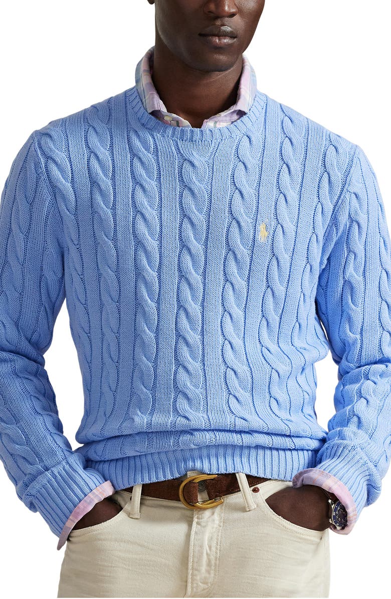 Polo Ralph Lauren Cable Knit Cotton Sweater, Main, color, Austin Blue