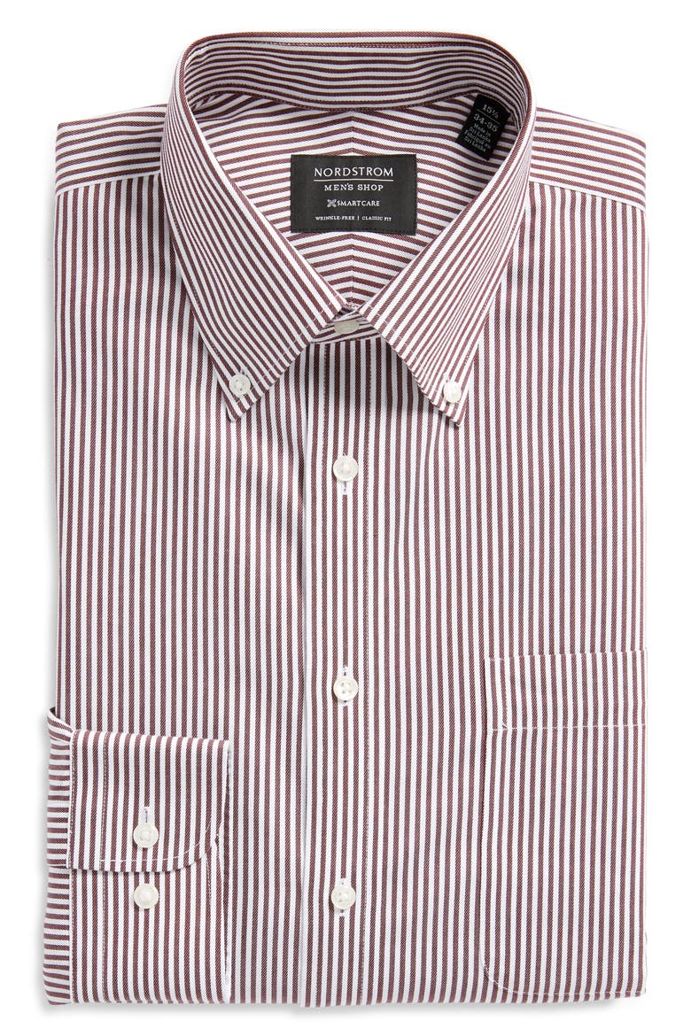 Men's Shop Smartcare™ Classic Fit Stretch Stripe Dress Shirt, Alternate, color, BURGUNDY WHITE BENGAL STRIPE