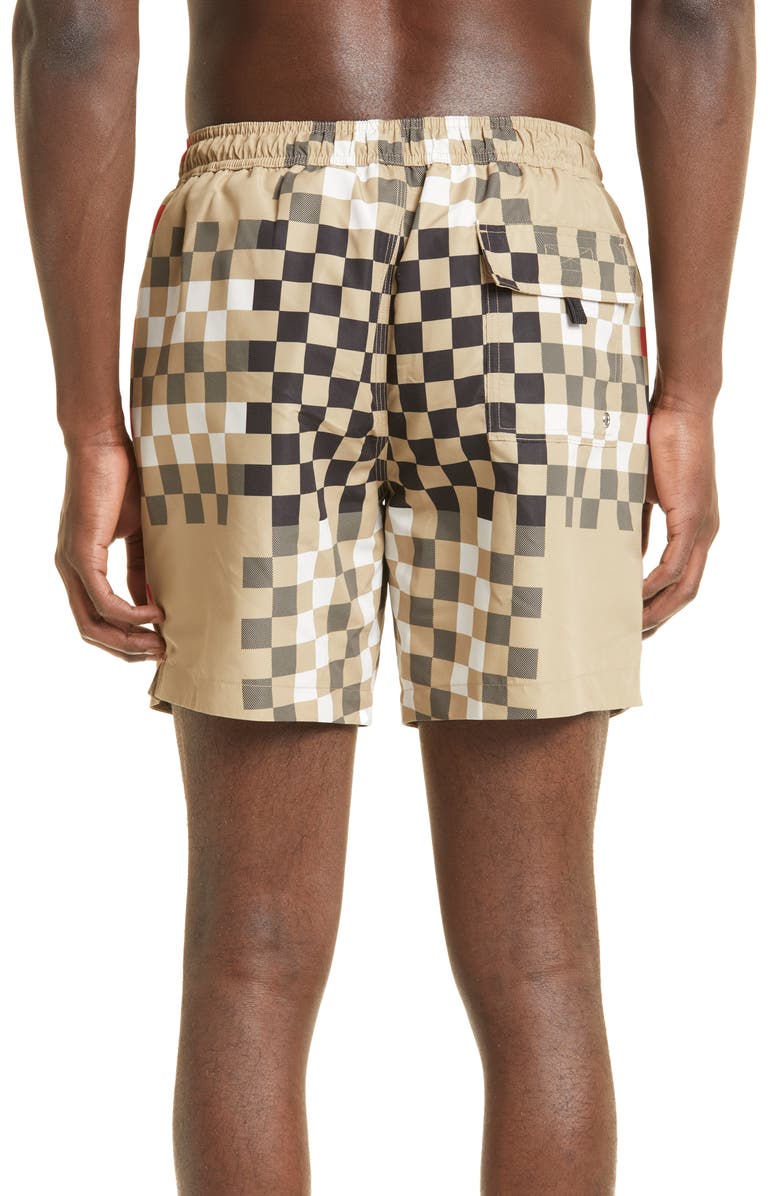 Burberry Martin Pixel Check Swim Trunks, Alternate, color, 