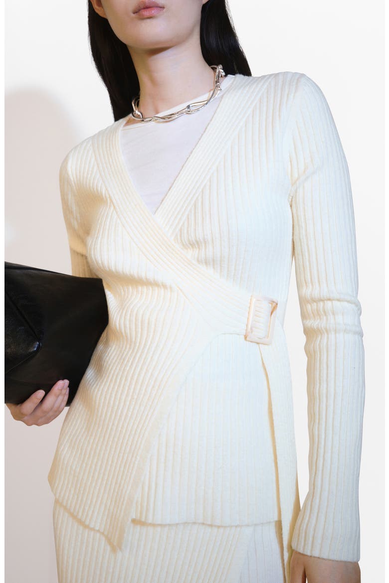 Rib Buckle Wrap Cardigan, Alternate, color, ECRU
