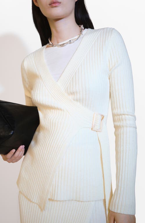 Mango Rib Buckle Wrap Cardigan In Ecru