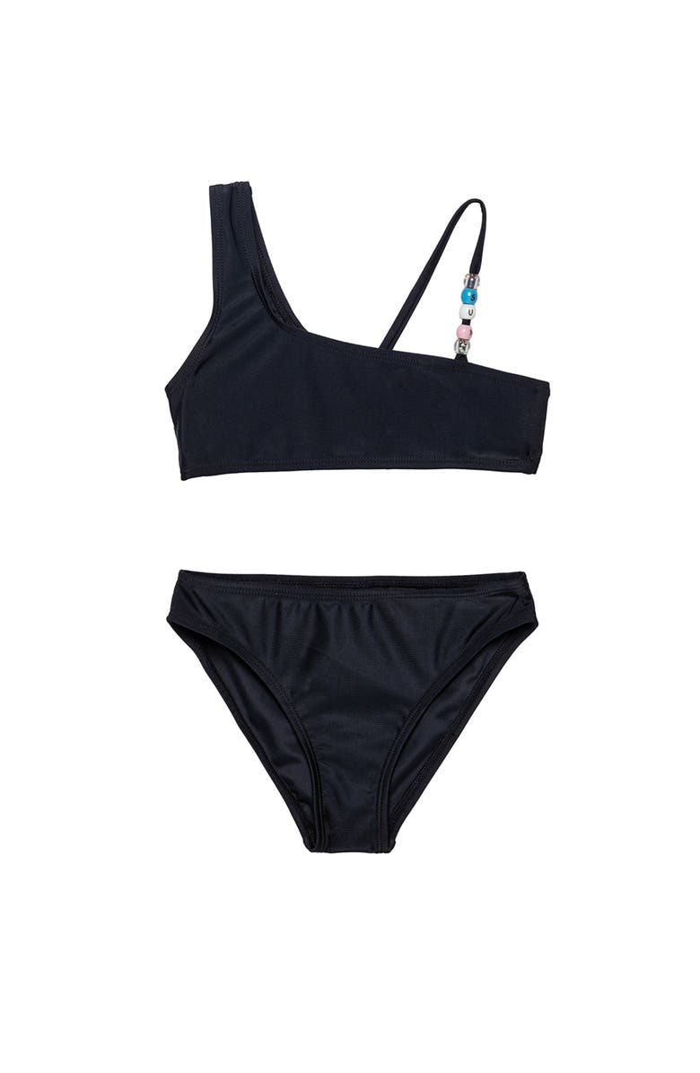 Gottex Kids Sun Beading Asymmetrical Beaded Swim Set, Main, color, Black