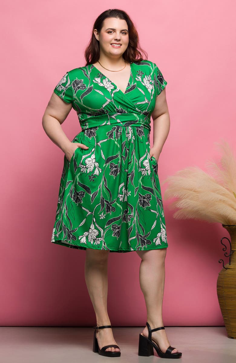 24seven Comfort Apparel Floral Knit Dress, Alternate, color, Green Multi