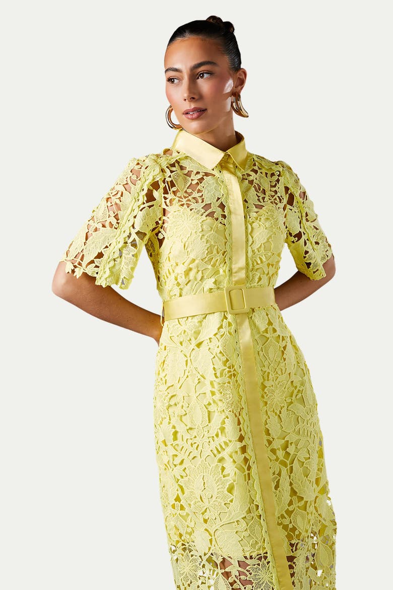 Lace Short Sleeve Shirt Dress, Alternate, color, Yellow