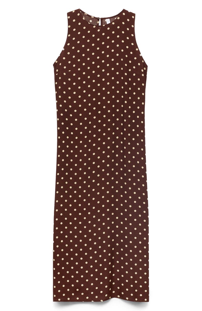 MANGO Polka Dot Sleeveless Midi Dress, Alternate, color, Brown