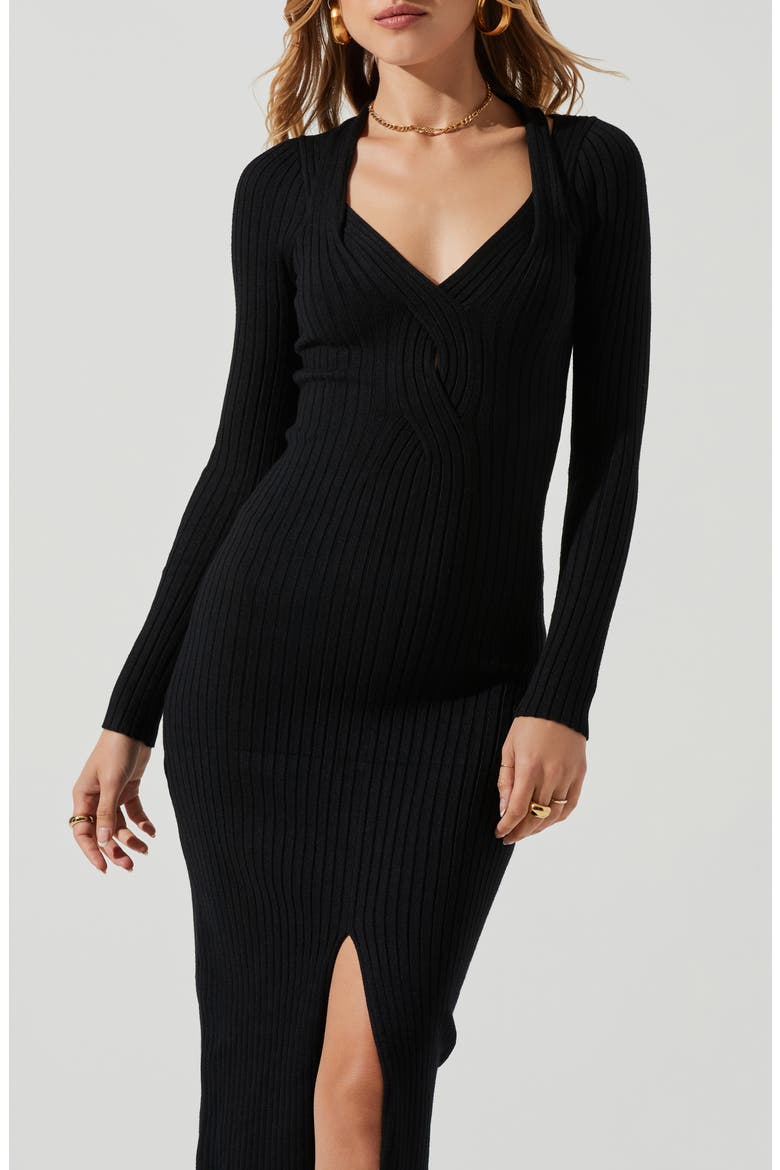 Twist Front Long Sleeve Sweater Dress, Alternate, color, BLACK