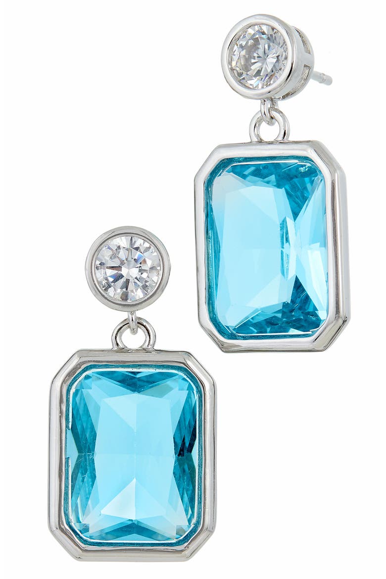 Aqua Cubic Zirconia Drop Earrings, Main, color, WHITE