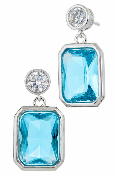 Aqua Cubic Zirconia Drop Earrings