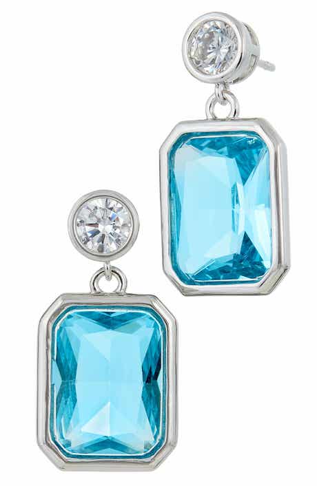 SAVVY CIE JEWELS Aqua Cubic Zirconia Drop Earrings