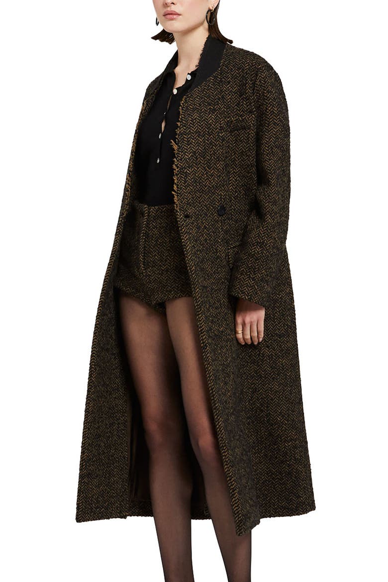 Tweed Double-Breasted Coat, Main, color, Brown