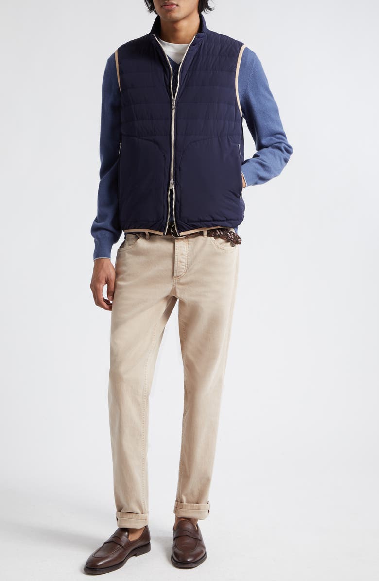 Brunello Cucinelli Quilted Water Resistant Down Vest, Alternate, color, Cvj09 Navy/Brown