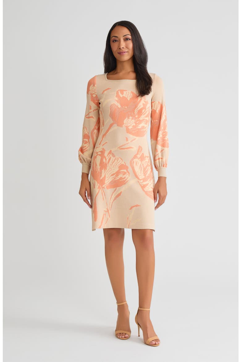 Floral A-Line Burnout Soft Knit Dress, Main, color, Biscotti/Mystic Green