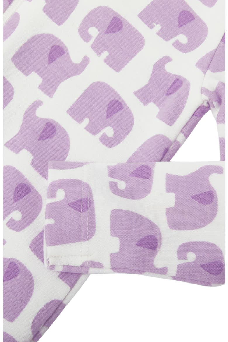 Baby Organic Animal Friends Zip Footie, Alternate, color, Lavender Baby Elephants