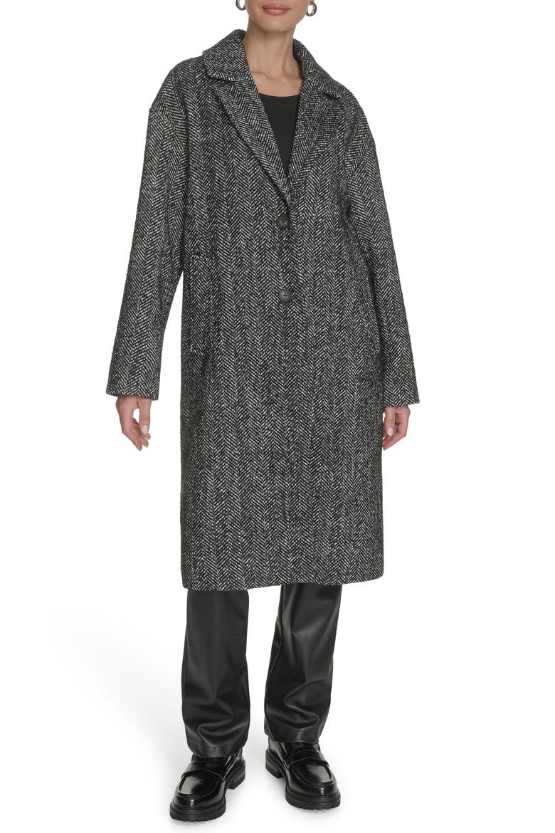 Longline Coat, Main, color, BLACK HOUNDSTOOTH