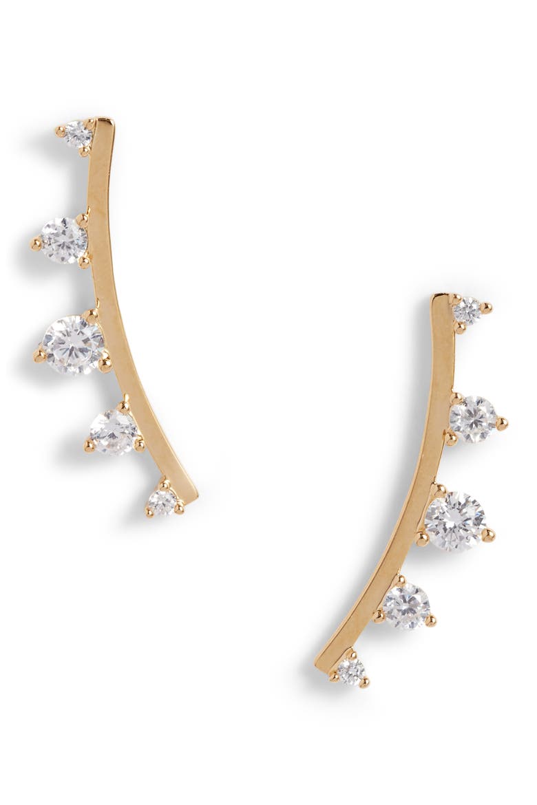 Cubic Zirconia Ear Crawlers, Main, color, CLEAR- GOLD