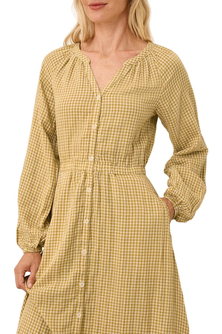 Organic Cotton Coastal Double Gauze Poet Sleeve Dress, Alternate, color, Gold Gingham