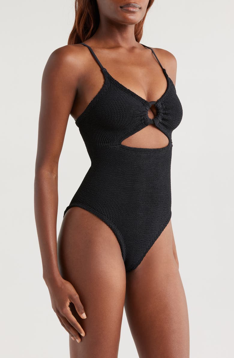 Hunza G Crystal O-Ring One-Piece Swimsuit, Alternate, color, Black