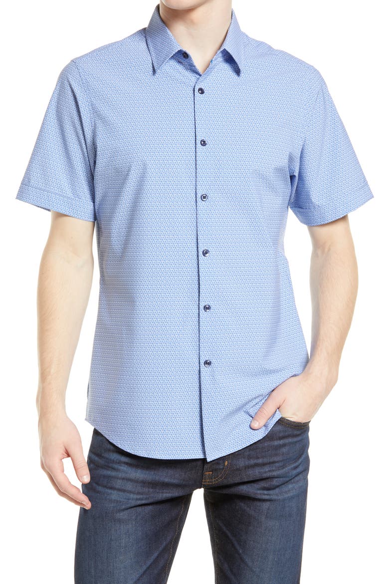 Short Sleeve Button-Up Shirt, Main, color, BLUE