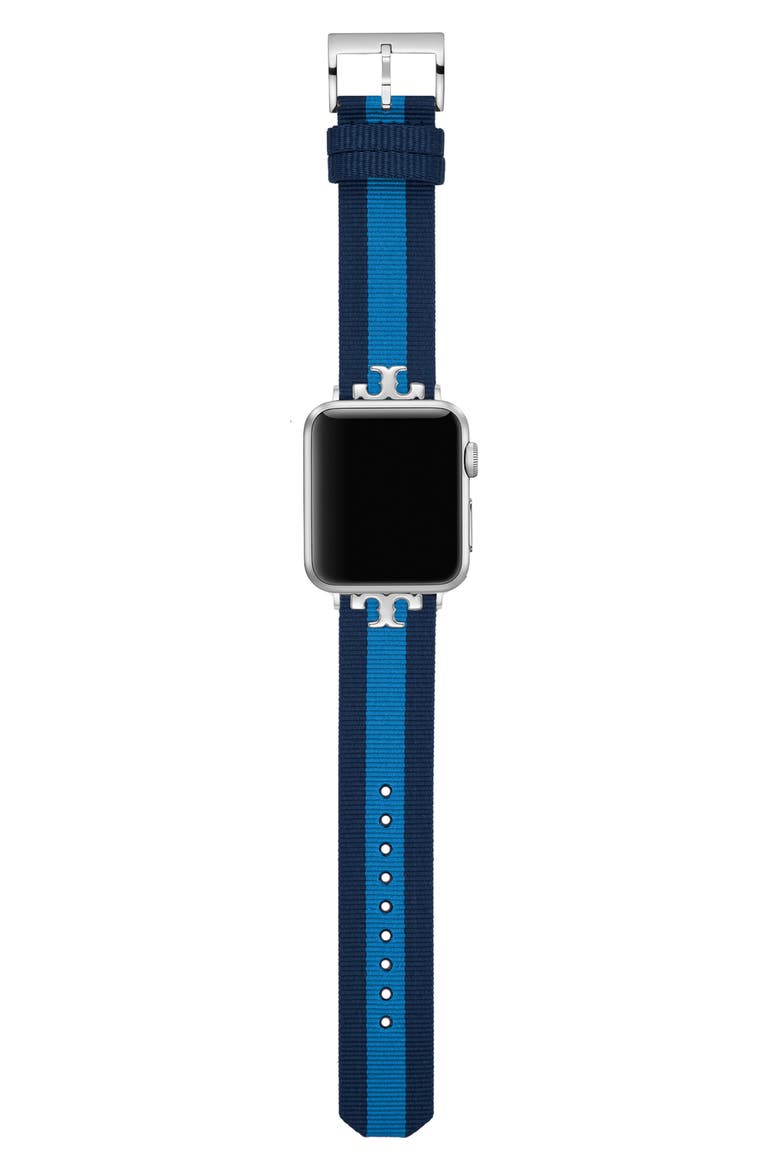 The Serif-T Stripe Strap for Apple Watch®, 38mm/40mm, Main, color, BLUE