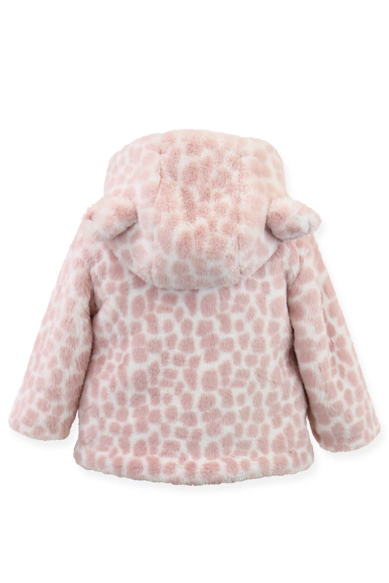 Faux Fur Hooded Zip Front Snuggle Jacket, Alternate, color, Pink Giraffe