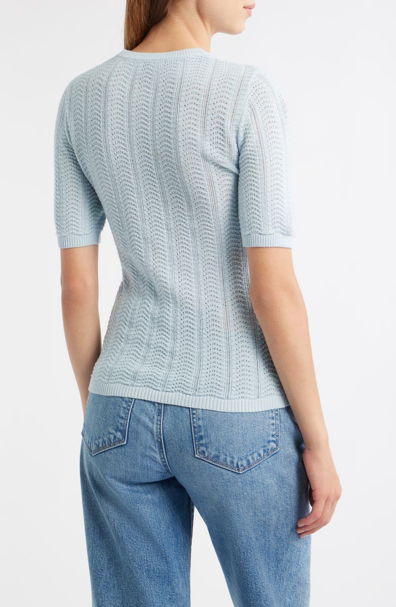 rag & bone Francesca Pointelle Short Sleeve Merino Wool Sweater, Alternate, color, Sky Blue
